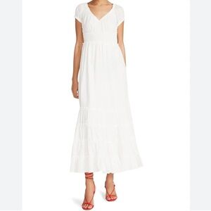 Betsey Johnson | White Cotton Clip Dot Sweetheart Smocked Midi Dress Size Medium